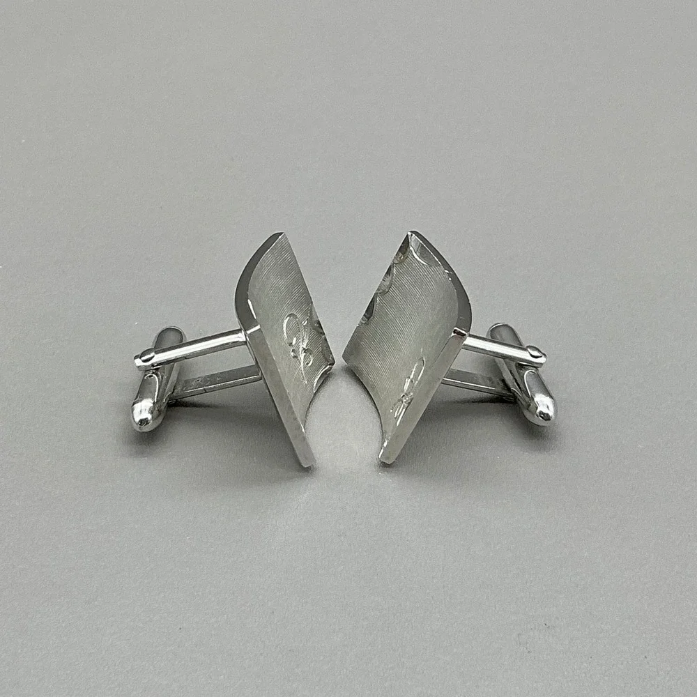 Swank Vintage Square Cufflinks Silver Tone Engraved Scroll Men's Dress Jewelry